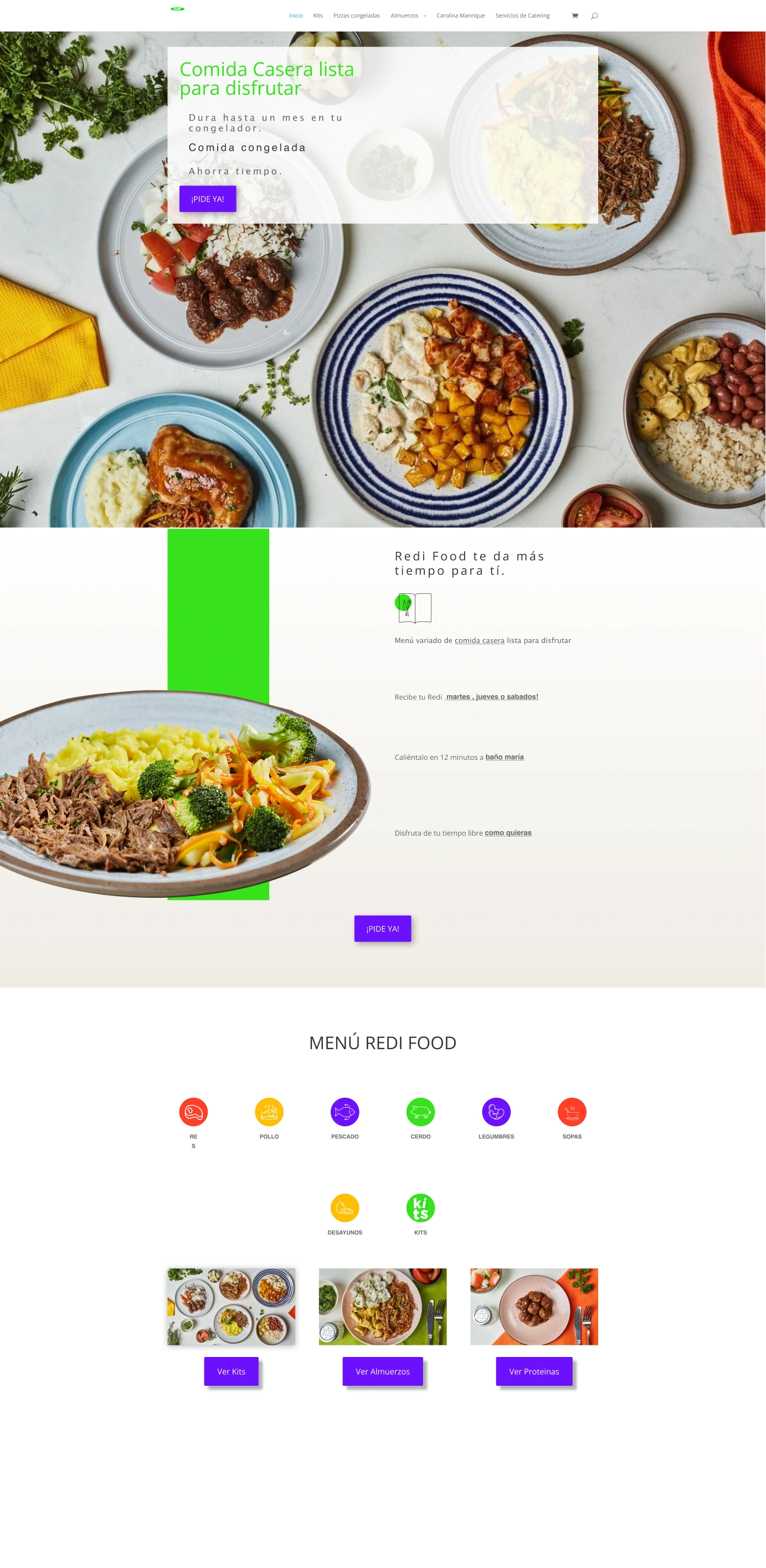 Comparación del antes y después del rediseño de una tienda Shopify de comida congelada hecho por Flamel con GemPages, mostrando mejoras visuales y optimización para la conversión Redi Foods Founder: