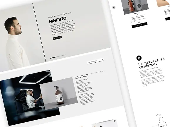 Mockup de ecommerce minimalista para marca de cuidado personal
