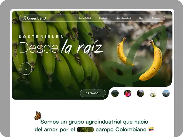 Mockup web para GreenLand, empresa agroindustrial colombiana