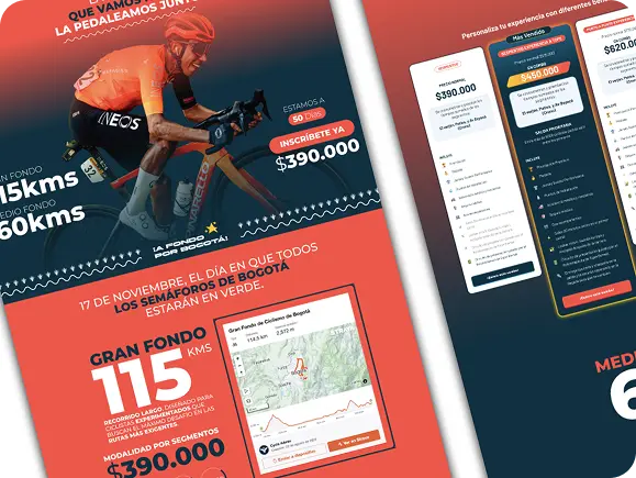 Landing para evento ciclista Gran Fondo con detalles visuales